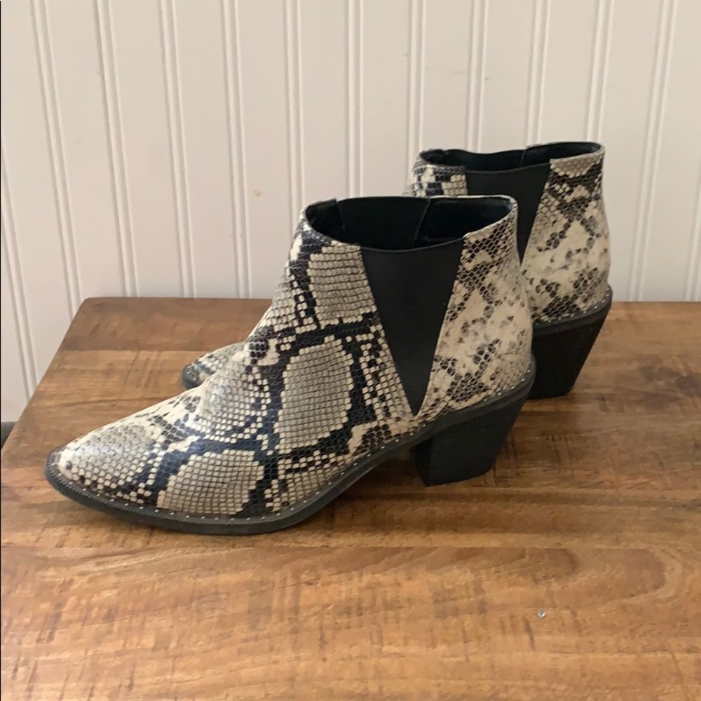 Faux snake skin booties
